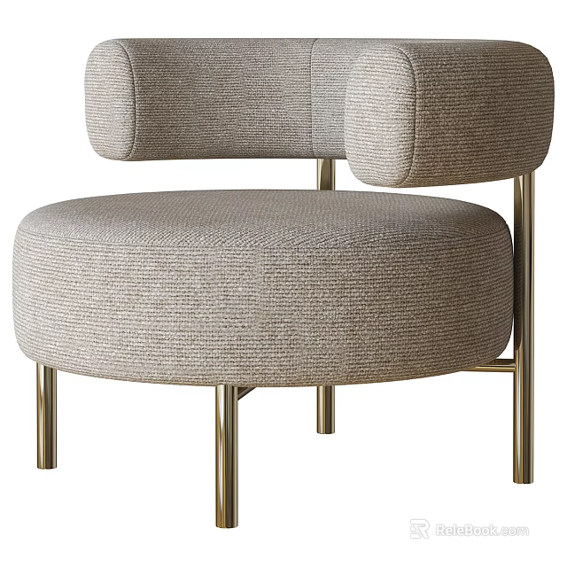 Modern Light Gray Fabric Armchair With Rounded Arms And Metal Legs Design 3d model 