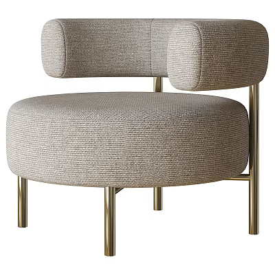 Modern Light Gray Fabric Armchair With Rounded Arms And Metal Legs Design 3d model