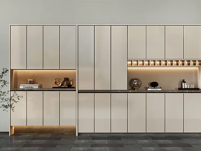 Modern Entryway Cabinet And Side Cabinet With LED Lighting Decorative Items And Sleek Countertop 3d model