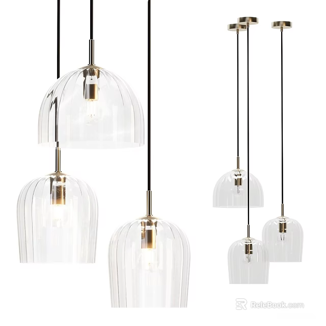 Modern Multiple Transparent Glass Pendant Lights With Metal Fixture For Interior Decoration 3d model 