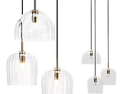 Modern Multiple Transparent Glass Pendant Lights With Metal Fixture For Interior Decoration 3d model