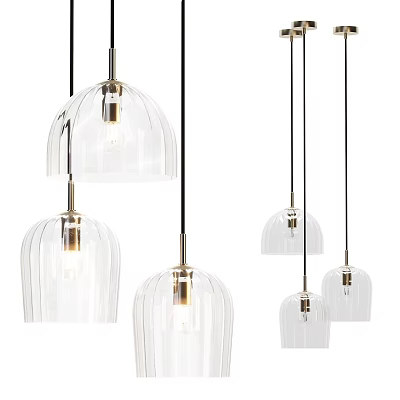 Modern Multiple Transparent Glass Pendant Lights With Metal Fixture For Interior Decoration 3d model