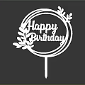 Golden Circular Cake Topper With Happy Birthday Text And Decorative Leaves