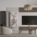 Modern Living Dining Room Interior With Gray Sofa Pendant Light Abstract Painting And White Armchair