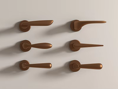 Stylish Copper Door Handles Displayed On Light Background With Modern Designs 3d model