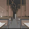 Modern Chinese Hot Pot Restaurant Interior With Wooden Slat Ceiling Lattice Partition And Booth Seating