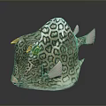 Leopard Boxfish With Green White Spotted Pattern Blue Eyes And Fins