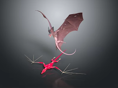 Game Movie Characters Flying Bat Like Creature With Wings And Red Lizard With Spiky Legs 3d model