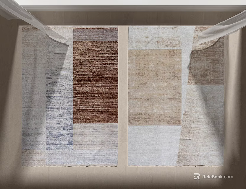 Modern Square Rug With Neutral Tones Patchwork Design And Textured Patterns 3d model 