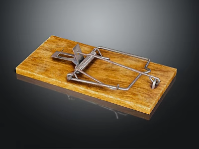 Mouse Trap With Wooden Base And Metal Spring Loaded Components For Pest Control 3d model