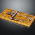 Mouse Trap With Wooden Base And Metal Spring Loaded Components For Pest Control