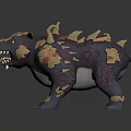 Fierce Bear Like Monster Character With Spikes Sharp Teeth Purple Orange Skin And Yellow Eyes