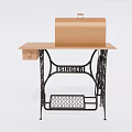 Industrial Equipment Singer Model With Black Iron Frame Wooden Tabletop And Brown Cover