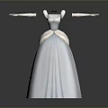 Man Displaying Elegant White Long Dress With Puffy Sleeves And Decorative Shoulders