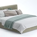 Modern Double Bed With Upholstered Headboard White Sheet Light Green Throw And Pillows 3d model