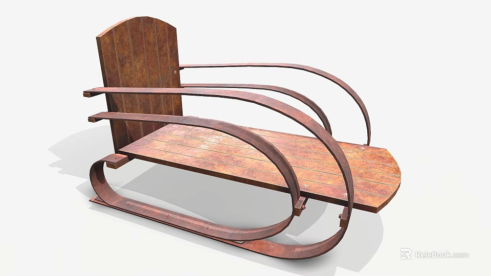 Traditional Wooden Sled With Curved Metal Frames For Winter Sports Equipment 3d model 