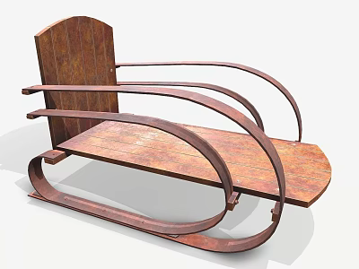 Traditional Wooden Sled With Curved Metal Frames For Winter Sports Equipment 3d model