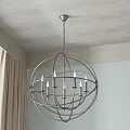 Modern Spherical Metal Chandelier With Candle Style Lights On Gray Ceiling