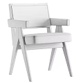 Modern Wooden Dining Chair With Rattan Backrest And Gray Upholstered Seat