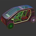 Modern Compact Car With Transparent Glass Roof And Two Seats Interior Design