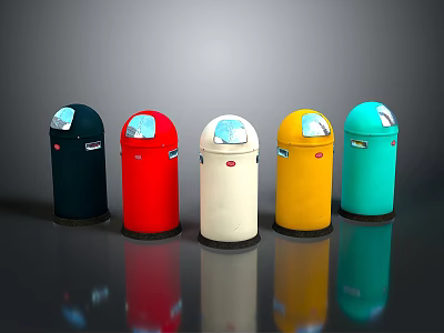 Row of Colorful Trash Bins With Lids In Various Colors For Public Areas 3d model