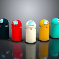 Row of Colorful Trash Bins With Lids In Various Colors For Public Areas