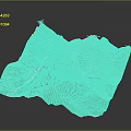 3D Garden Landscape Terrain Model With Mountain Slopes Green Vegetation And Rivers
