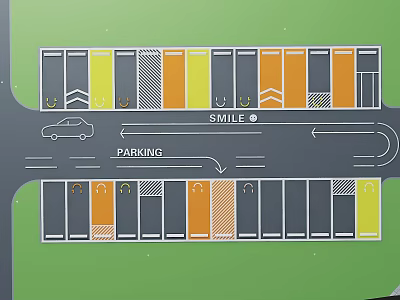 Colorful Parking Lot Layout With Directional Arrows And Marked Spaces 3d model