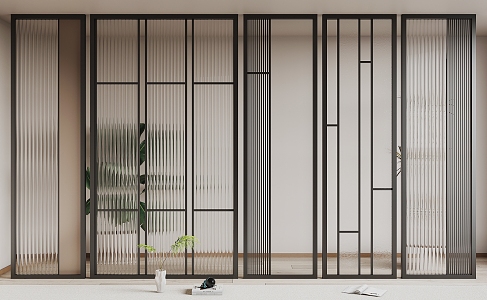 Modern wrought iron glass partition 3d model