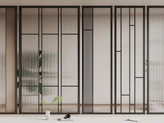 Modern wrought iron glass partition 3d model