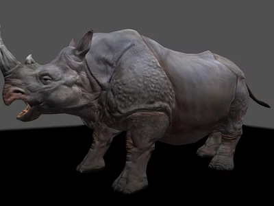 Realistic 3D Rhinoceros Model With Detailed Skin Texture And Open Mouth 3d model