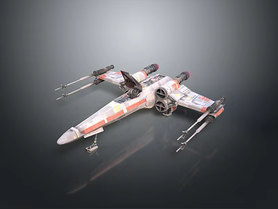 Detailed X Wing Fighter Model With White Orange Color And Movable Wings 3d model