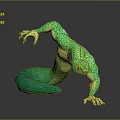 Mythical Green Scaled Creature With Four Limbs Curved Body And Sharp Claws 3D Render