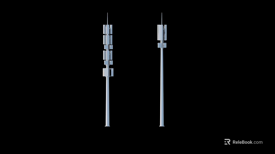Two White Industrial Equipment Units With Long Rod And Multiple Square Modules 3d model 