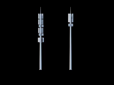 Two White Industrial Equipment Units With Long Rod And Multiple Square Modules 3d model