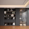 Modern Dark Colored Decorative Cabinet With Compartments Books Decorative Items Wine Bottles And Glass Doors