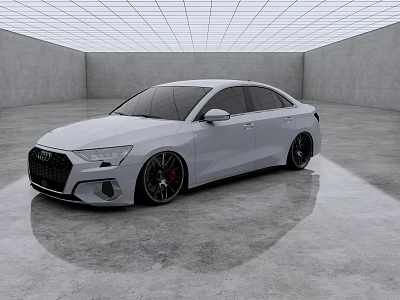 White Audi Sedan with Sporty Alloy Wheels in Modern Showroom Setting Sleek Exterior Design 3d model