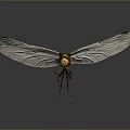 Dragonfly With Transparent Wings Red Eyes And Yellow Black Body On Dark Background 3d model