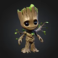 Cute Baby Groot Character With Wooden Body Green Leaves And Big Eyes