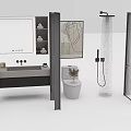 Modern Bathroom Vanity Design With Framed Mirror And Storage Wall Shelves 3d model