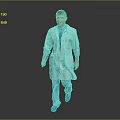 Man Doctor Wearing White Lab Coat Holding Blue Clipboard Walking On Gray Background