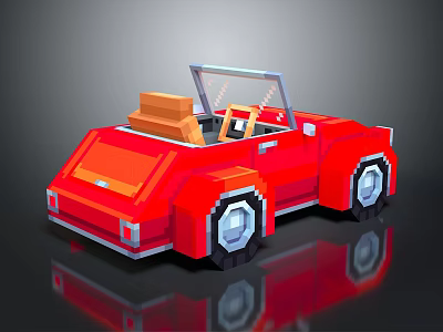 Red Pixel Art Convertible Car With Open Top And Brown Seats 3d model