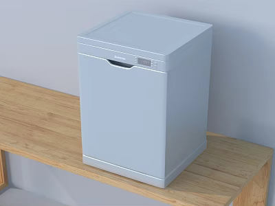Light Blue Dishwasher As Modern Kitchen Appliance On Wooden Countertop 3d model