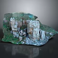 Garden Landscape Rocky Mountain Model With Natural Rock Formations And Green Grass