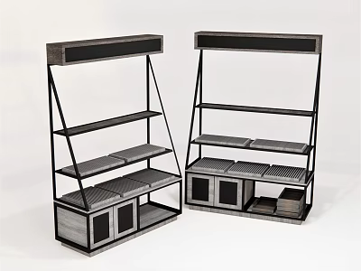 Modern Display Shelves With Metal Frame Multiple Layers And Storage Cabinets 3d model