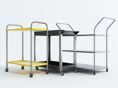 Yellow Black Gray Metal Utility Carts With Shelves And Rolling Wheels 3d model