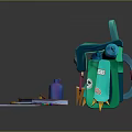 Cute Green Rabbit Shaped Backpack With Stationery Colored Pencils Notebook And Papers