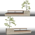 Modern Multi Seat Sofa With Wooden Frame Upholstered Seats And Potted Plant