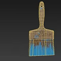 Old Paintbrush With Wooden Handle And Blue Bristles Showing Paint Stains