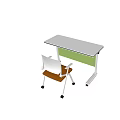 Modern Office Desk With White Tabletop Green Panel And Orange Seat Chair On Wheels